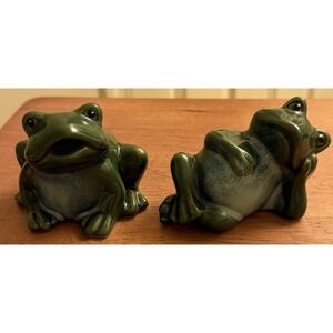 Set Of‎ 2 Greenbrier Ceramic Frogs Glazed Garden Pottery Green